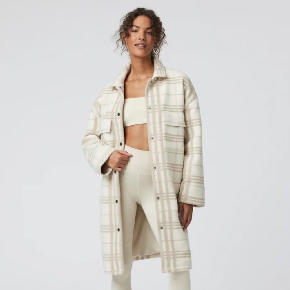 Vuori Cream Plaid Trench Coat